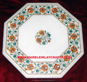 Excellent And Decorative Pure White Marble Inlay <b>Table</b> Top - Product Image 1