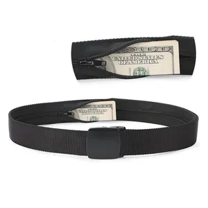 Custom Unisex Nylon Hidden Zip Travel Leather Money Belt With Hidden Secret pocket belt