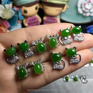 Wholesale natural jade russian nephrite pure silver inlay earring