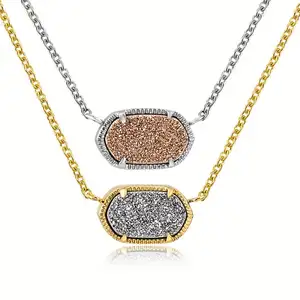 Женские натуральные драгоценные камни камень ювелирные изделия кулон ожерелье Druzy Кристалл 18K золотое ожерелье ювелирные изделия
