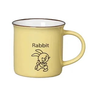 Tasse mignonne de taille Standard 200ml, mini tasse en céramique jaune avec animaux, lapin, ours