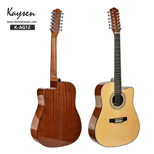 Stringed instrument wholesale price plywood Kaysen OEM brand 12 steel strings electric acoustic cutaway guitar with EQ