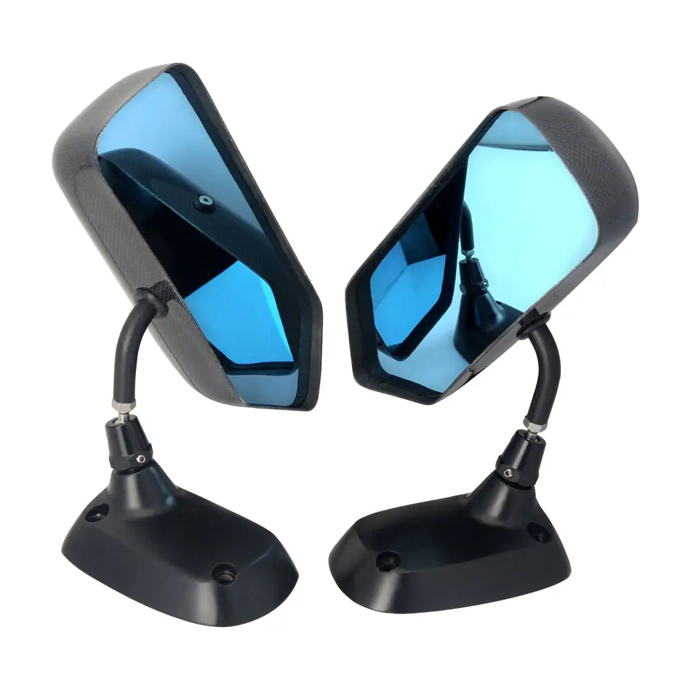 rear view mirror F1 Style Real Carbon Fiber Car Reflector Mirror Blue Tint Metal Bracket left and right Side Mirror