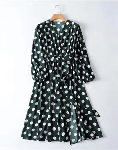 Bellissimi Abiti Casual Coreani per Ragazze, Lunghezza <span class=keywords><strong>Midi</strong></span>, con Volant, Traspiranti, Ecologici, Vita Naturale Stampata a Pois - Product Image 2