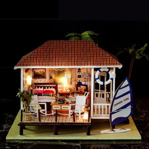 KnowMe DIY <span class=keywords><strong>casa</strong></span> de muñecas de madera en miniatura muebles 3D hechos a mano regalo para niños inspirado en vacaciones junto al mar y juguete de rompecabezas de <span class=keywords><strong>palma</strong></span> de coco - Product Image 3