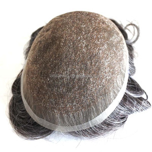 Tùy chỉnh French ren Mens toupee với mái tóc màu xám - Product Image 5