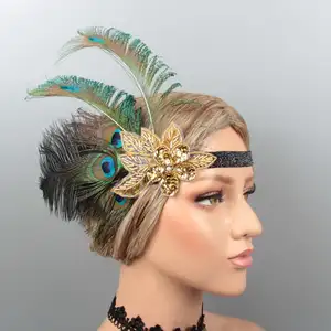 2019 Venta caliente de oro con cuentas aleta Gatsby tocado de los años 20 accesorios para el pelo diadema