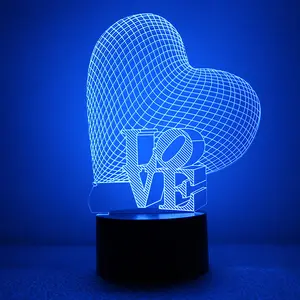 (Barato) design personalizado Cores Night Light Acrílico 3D Ilusão 7 Amor Lâmpadas LED para Presentes Do Dia Dos Namorados com o Coração forma