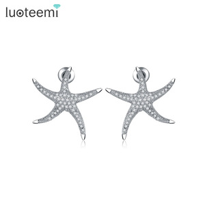 LUOTEEMI Nuovo Modo Stock Donne di Arrivo di Lusso Pieno Sparkling Cubic Zirconia Micro Pavimentato <span class=keywords><strong>Stella</strong></span> Stelle Marine Della Vite Prigioniera <span class=keywords><strong>Orecchini</strong></span> In Oro Bianco - Product Image 1