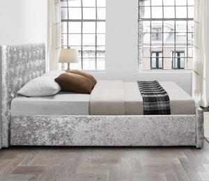 Cama de Terciopelo Gris con Almacenamiento Debajo de la Cama, Muebles de Dormitorio - Product Image 4