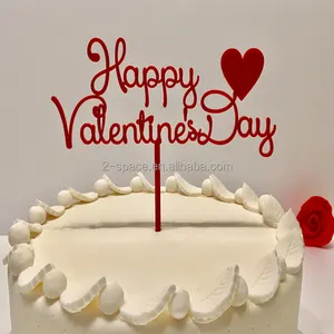 Garniture de gâteau joyeux saint valentin, décor de fête, Cupcake, bâtonnets décoratifs en forme de cœur avec cœur rouge