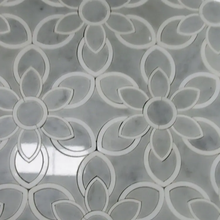 Carrera White Bianco white Florida flower design mosaic tile