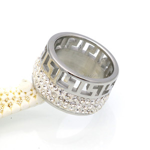 Colore dell'oro Hollow G Modello Anello di Cristallo di Modo Dei Monili di Titanio acciaio Anello di Barretta Per Le Donne E Gli Uomini Chiave Greco di Nozze anello - Product Image 4