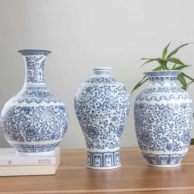 Chinese Traditie Blauw En Wit Keramische Home Decor Vazen Voor Groothandel