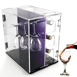 Acrylic Wine Storage Cabinet Box Storage Rack Acrylic Wine Bottle Display Case Protector With Wine Glass Holder