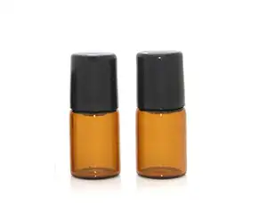 2毫升精油玻璃滚筒瓶迷你微型可再填充空芳香疗法香水液体琥珀色玻璃卷瓶