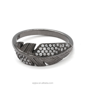 925 plumas de plata esterlina de cristal CZ pulido anillo de la joyería de moda para las mujeres de los hombres - Product Image 2