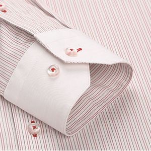 BUTTON DOWN COLLAR REGULAR FIT MEN'S CUSTOM CASUAL RED <span class=keywords><strong>BLACK</strong></span> STRIPE DRESS SHIRT - Product Image 3