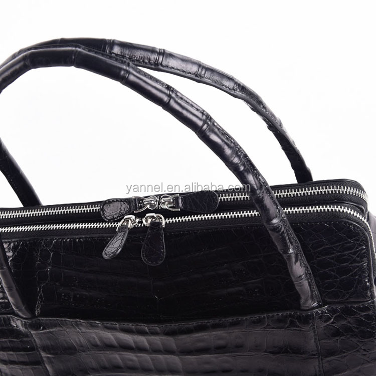 Handcrafted gloss belly Crocodile shoulder tote handbag 2021 women real shiny crocodile  skin shoulder bags leather black  purse