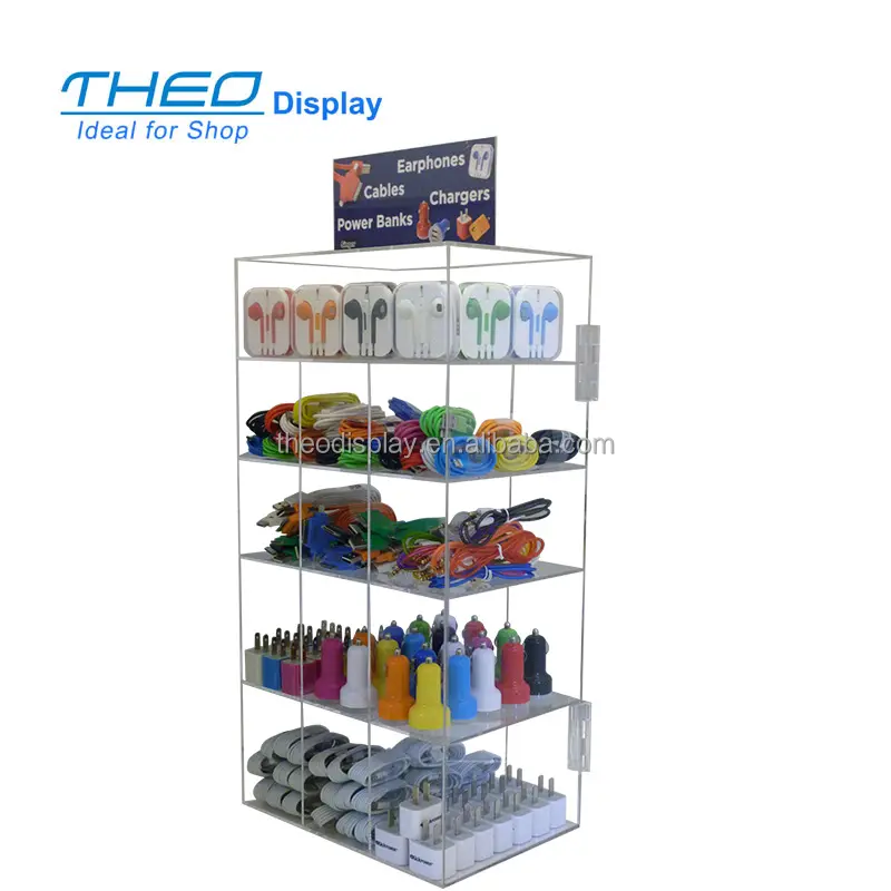 Trasparente Del Telefono mobile Accessori & Ricambi display del contatore top auricolare acrilico 5 tier display stand