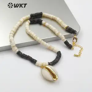 WT-N1160 Cowrie Shell Necklace Multi Color stones Beaded ornaments Cowry Shell Pendant Neck Sea Shell Jewelry