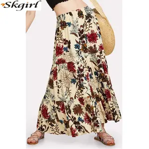 2022 high fashion elegant flower print full length rayon women skirts