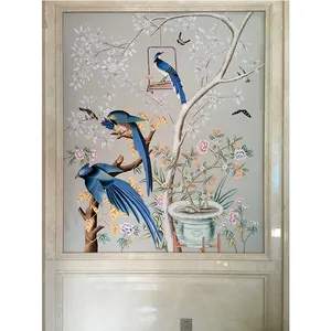 Chinoiserie Hand bemalte seide wand papier für wände