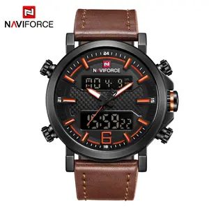 Naviforce Nf9135 Casual Quartz Horloges Heren Date Moon Light Fashion 2019 Lederen Ronde Legering Case Standaard Export Verpakt