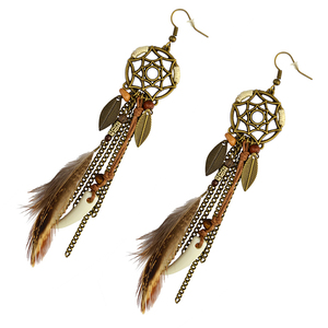 Boucles d'oreilles pendantes en plumes de paon bohèmes, boucles d'oreilles pendantes en acrylique Dream <span class=keywords><strong>Chater</strong></span> pour femmes - Product Image 3