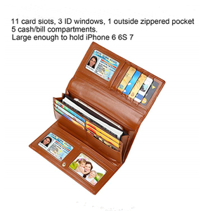 Của Phụ Nữ RFID chặn da thật trifold Ví Dây Kéo đóng cửa sổ Séc ly hợp lá chắn chống trộm danh tính dài chiều dài - Product Image 4