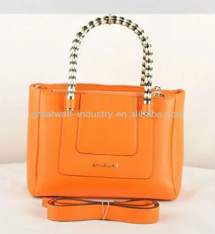 hot selling genuine leather bags.brand name tote handbag orange
