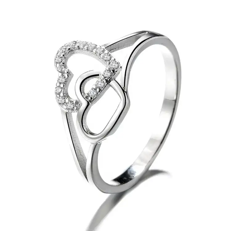 Anillo de Plata de Ley 925 con nudo de doble Corazón, anillo de amor