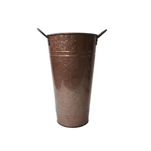 Wholesale Antique Bronze Galvanized Metal Flower Holder Tall Flower Vases Flower French Buckets with Handles