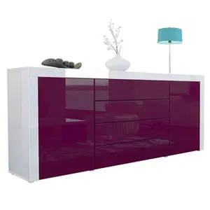 High Gloss Melamine MDF Raspberry Color 4 Drawers Wooden Sideboard Chest Drawers with 2 Doors