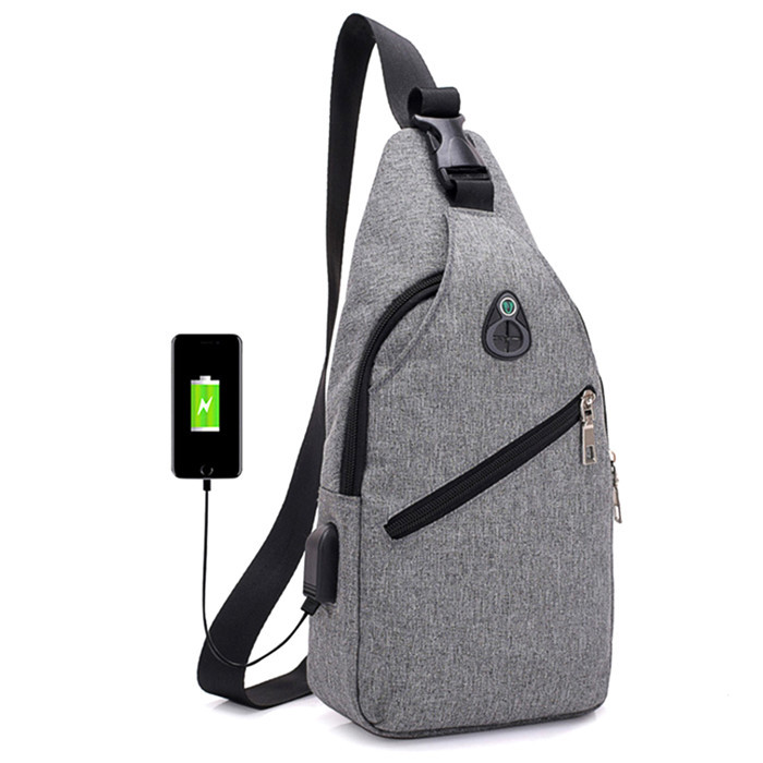 New Product China Suppliers Usb Charging Headset Hole Chest Bag Wholesale Outdoor Casual Canvas Shoulder Bag