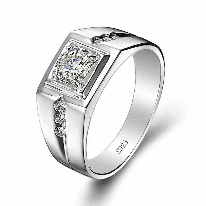 Trực tuyến miễn phí mua sắm tinh khiết giá trị bạc 925 mens kim cương nhẫn đính hôn