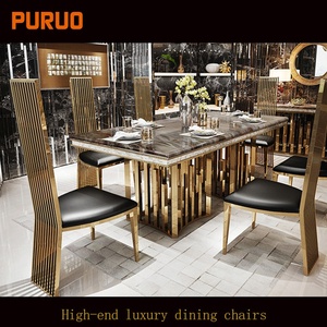 Luxury Restaurant <strong>Leather</strong> Gold Stainless Steel High Back <strong>Dining</strong> <strong>Chair</strong> Banquet <strong>Chair</strong> - Product Image 4