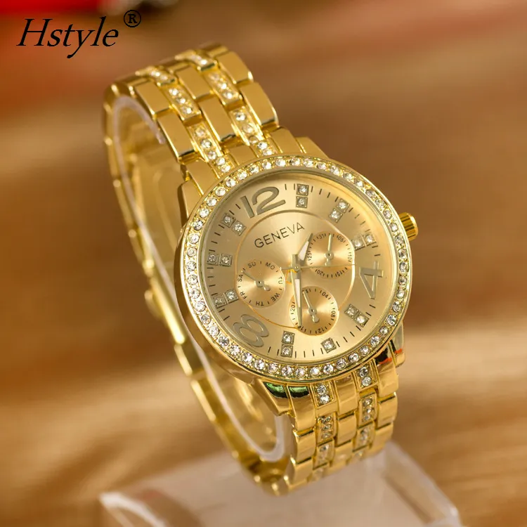 GENF Metall Klassische Boyfriend Designer Chronograph Stil Damen Uhren Gold WP016