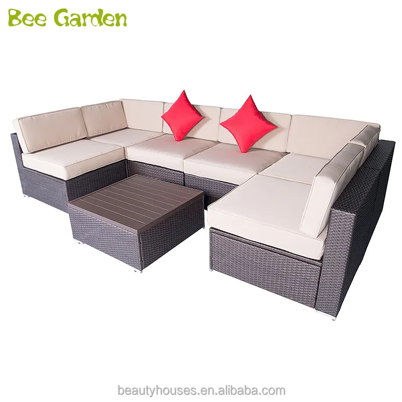 Alta qualidade por atacado de vime tecido de bambu varanda de mobiliário exterior conjunto de sofá de 6 lugares