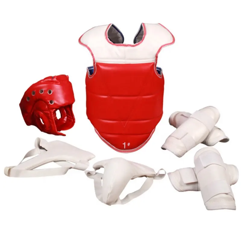 Taekwondo Protector WTF 5pcs/set PU Karate Equipment Helmet Body Chest Crotch Gear Judo Guard Uniform