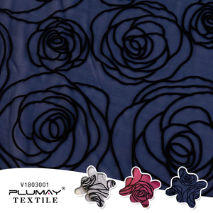 Tela de terciopelo de Flocado de malla elástica personalizada: 92% poliéster, 8% Spandex. Ideal para trajes de baile. Flor tul flocado para único