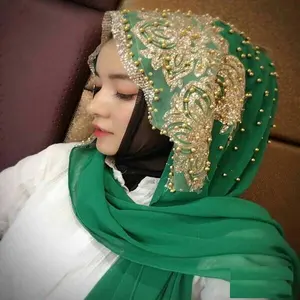 2021 새로운 도착 도매 컬렉션 이슬람 패션 럭셔리 웨딩 hijab 여성 레이스 쉬폰 hijab 스카프 컵