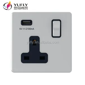 Polished <strong>Chrome</strong> 1 Gang 13A 2 <strong>USB</strong> Port Wall Power Switched <strong>Socket</strong> Screwless Design UK Plug Standard for Home Electric Usage - Product Image 1
