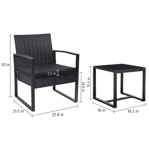 Juego de Bistró de Mimbre de Acero KD para Exteriores de 3 Piezas, Juego de Balcón de Mimbre - Product Image 4