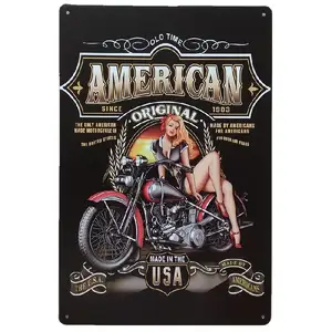 Motorcycle Made in the USA Younger Decor Metal Vintage Tin Poster Cafe Bar Garage Restaurant Bathroom Art Man Cave Pin up Girl