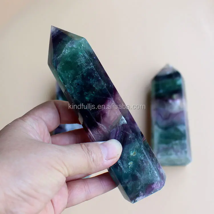 huge polished rainbow purple and green fluorite wands crystal tower