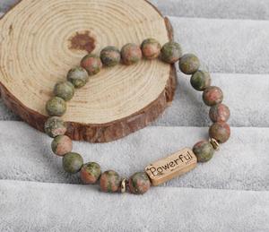 Hope Love Faith Blessed Stretch Metal Plate Engraved Message Stone <strong>Bead</strong> <strong>Bracelet</strong> - Product Image 6