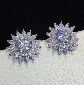 Fashion White CZ Crystal Earrings Colorful Flower Cubic Zirconia Stud Earrings White Gold Filled Earrings For Women