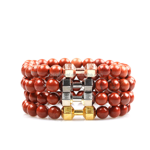 bijoux en or noir lave volcanique bracelet en pierre hommes gym fake fit vie bracelet haltère - Product Image 4