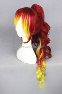 Vente en gros 65cm de long bouclés Ombre rouge jaune <span class=keywords><strong>Ao</strong></span> No <span class=keywords><strong>Exorcist</strong></span> Kirigakure Syura perruque synthétique Anime Cosplay perruque avec une queue de cheval - Product Image 4